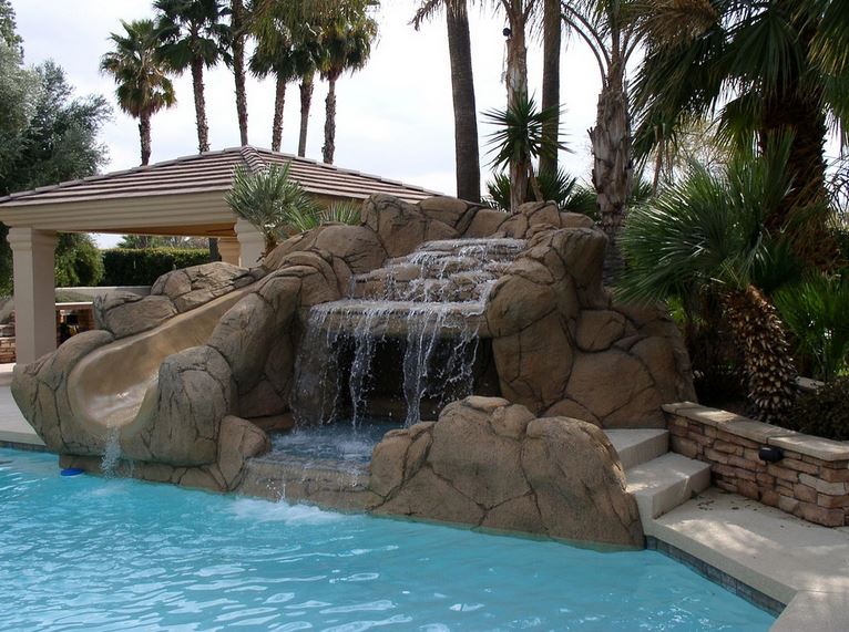 Rock Waterfall Pool Ideas True Blue Pools, Inground Pools With Waterfalls And Slides