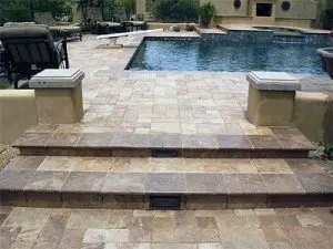 travertine stone around custom pool